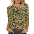 thumbnail image 1 of Women's Tops 3/4 Length Sleeve Shirts 2026 Spring Summer Womens Clothings Basic Tees Fashion Flowers Printed Round Neck Blouses Pullover, 1 of 5