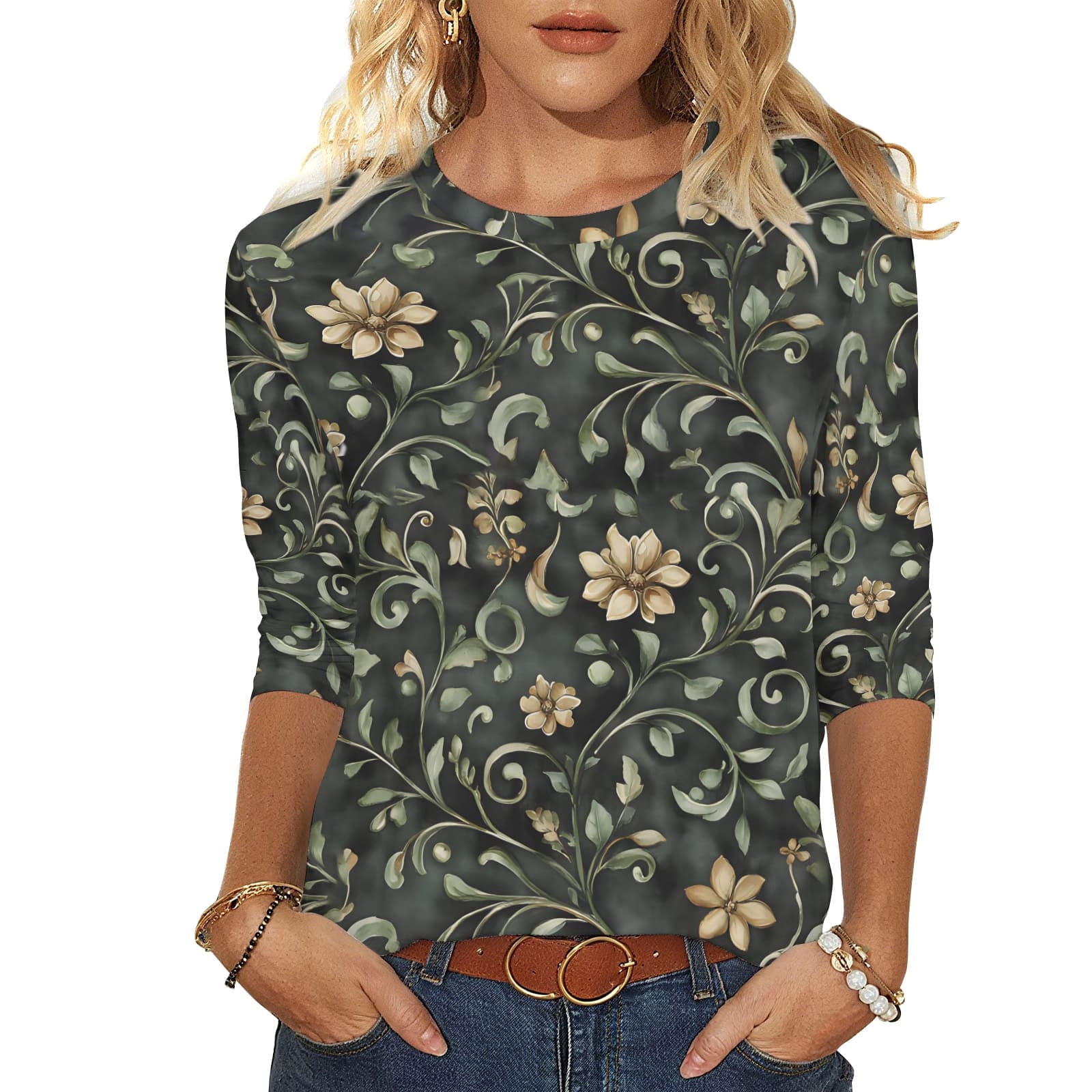 Spring Pullover Women's Tops 3/4 Length Sleeve Shirts 2026 Spring Summer Womens ...