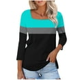 thumbnail image 1 of Women's Tops 3/4 Length Sleeve Square Neck Color Block Casual Dressy Tunic Tops Summer Basic Shirts, 1 of 8