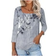 thumbnail image 1 of Women's Tops 3/4 Length Sleeve Square Neck Floral Printed Casual Dressy Tunic Tops Summer Basic Shirts, 1 of 7