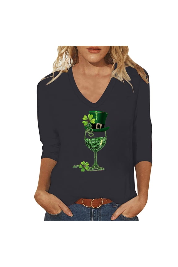 Women's Tops 3/4 Sleeve Petite Womens White Tops Dressy Casual T Shirts for Women Cotton Soft Plus Size T Shirts St. Patrick's Day
