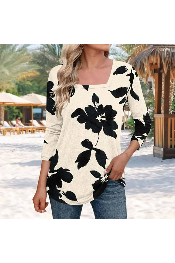 Women's Tops 3/4 Sleeve Print Summer Shirts for Women 2025 Plus Size Womens Summer Tops Casual Cotton Linen Printed Tshirts for Women Plus Size orders placed