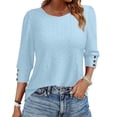 thumbnail image 1 of Women’s Tops 3/4 Sleeve with Buttons Dressy Casual Summer Outfits Round Neck Beach Vacation T-Shirt Plus Size ,Blue,S, 1 of 6
