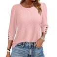 thumbnail image 1 of Women’s Tops 3/4 Sleeve with Buttons Dressy Casual Summer Outfits Round Neck Beach Vacation T-Shirt Plus Size ,Pink,L, 1 of 6