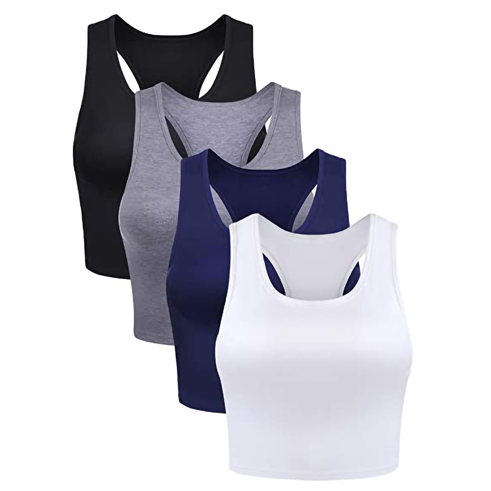AherBiu Womens Crop Camisole Tank Top with Built in Bra Pajamas Tshirt Bras  for Women Sleepwear Undershirts