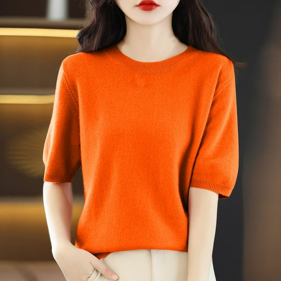 Women's Tops Basic Short Sleeve Round Neck Layering Pullover Shirts Casual Solid Loose Fit Blouse
