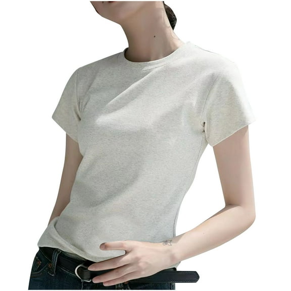 Women's Tops, Basic Short Sleeve T-Shirt for Tall Women, Big and Tall Size, Extra Length, Round Neck Casual Summer Tops