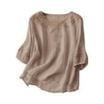 thumbnail image 1 of Women's Tops Boho Embroidered Three Quarter Sleeve Cotton Linen Blouse Khaki 2XL, 1 of 3