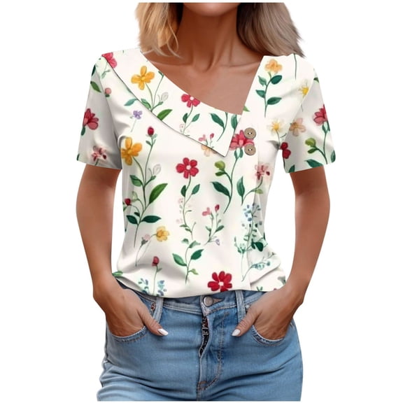 Women's Tops Casual Loose Fit Summer Tops Plus Size 3X Cute Tshirts Shirts Tummy Hiding Black Blouses Dressy Casual Short Sleeve