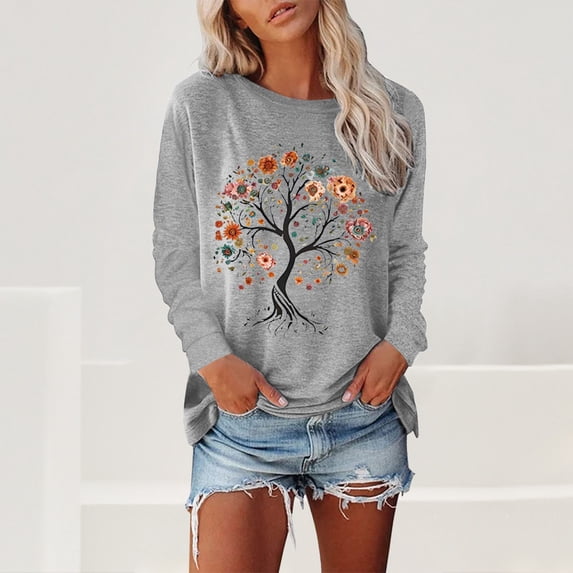 Women's Tops Casual Spring Summer Tee Graphic Printed Long Sleeve Crewneck Y2K Loose Shirts