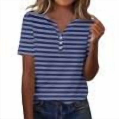 Women's Tops, Casual Striped T-Shirts for Women 2026 Summer Tops Loose V Neck Trendy Tees Short Sleeve Button Tunic Blouse