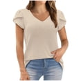 thumbnail image 1 of Women's Tops Casual V Neck T-Shirt Summer Waffle Knit Shirts Short Petal Sleeves Tshirts Tunic Top, 1 of 4