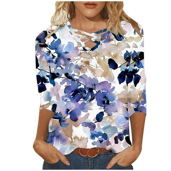 Women's Tops Clearance Sweatshirt Floral Printed Blouses Loose Casual Work Tunic Slim Thin Pullover Plus Size Spring/Fall Clothes