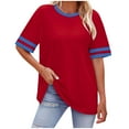 thumbnail image 1 of Women's Tops Under $10 Free Shipping Casual Letter Printed T-Shirt With Round Neck And Shoulder Drop Short Sleeved Top, 1 of 4