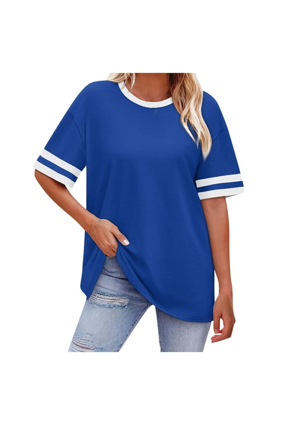 Women's Tops Under $10 Free Shipping Casual Letter Printed T-Shirt With Round Neck And Shoulder Drop Short Sleeved Top