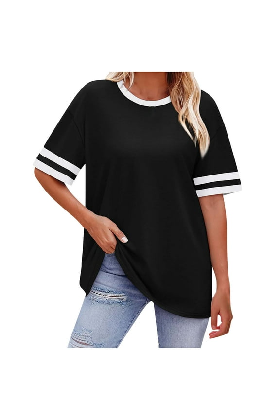 Women's Tops Under $10 Free Shipping Casual Letter Printed T-Shirt With Round Neck And Shoulder Drop Short Sleeved Top