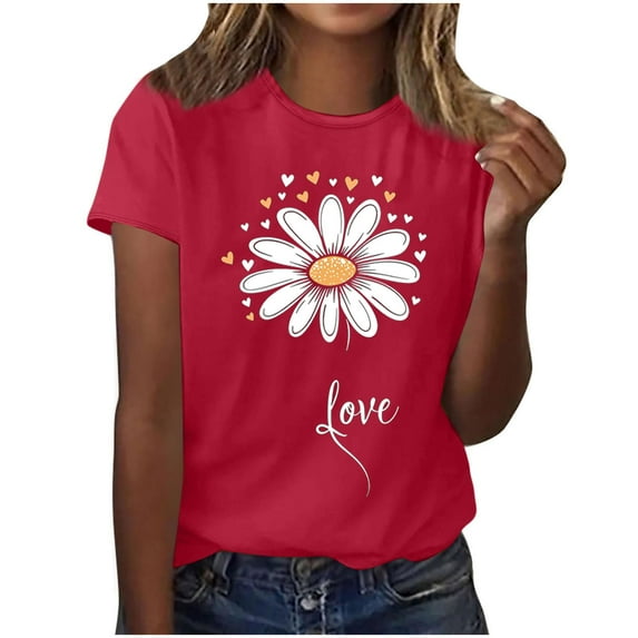 Women's Tops Under $10 Free Shipping Crewneck Feather Print T-shirt Fashion Comfortable Female Blouses