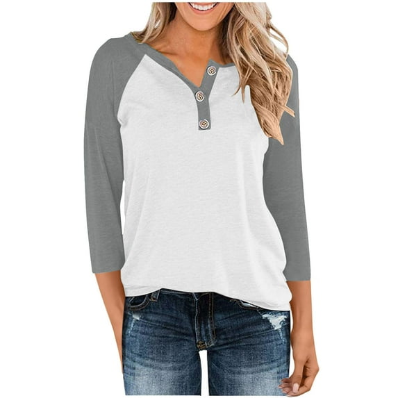 Women's Casual 3/4 Sleeve Loose Fit Tops and Tees Under $10 with Free Shipping Comfort Crewneck Blouses