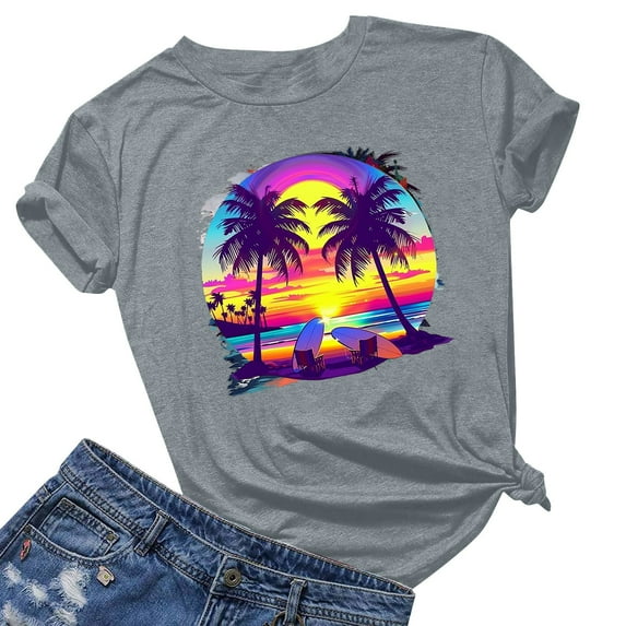 Women's Tops Under $10 Free Shipping Fashionable Printed Short Sleeved T-shirt Top
