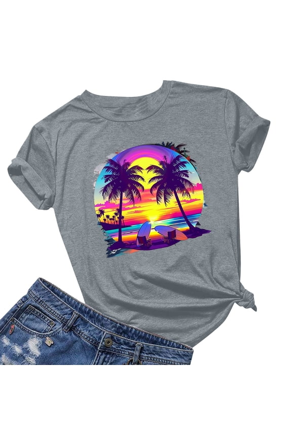 Women's Tops Under $10 Free Shipping Fashionable Printed Short Sleeved T-shirt Top