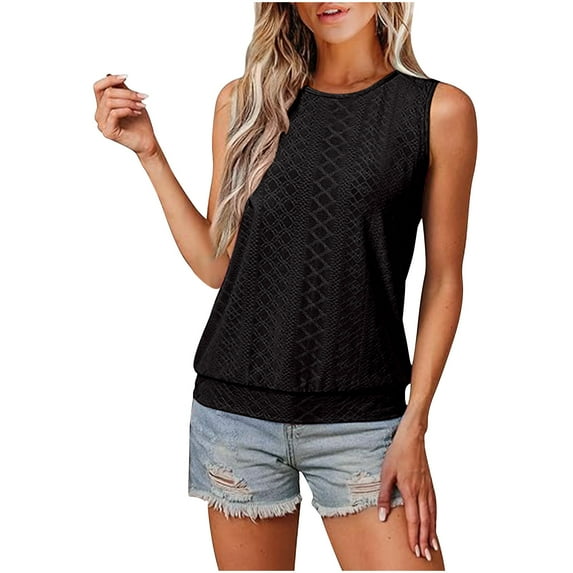Women's Tops Under $10 Free Shipping Loose Casual Solid Color Round Neck Sleeveless Top