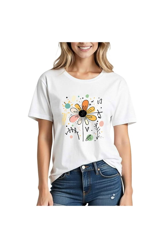 Women's Printed Short Sleeve T-Shirts Everyday Casual Tops Under $10 with Free Shipping Soft Comfort Fit & Trendy Styles