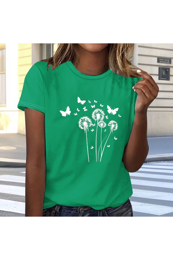 Women's Tops Under $10 Free Shipping Size Plus Size Fashion Printed Short Sleeves Blouse Round Neck Casual Top