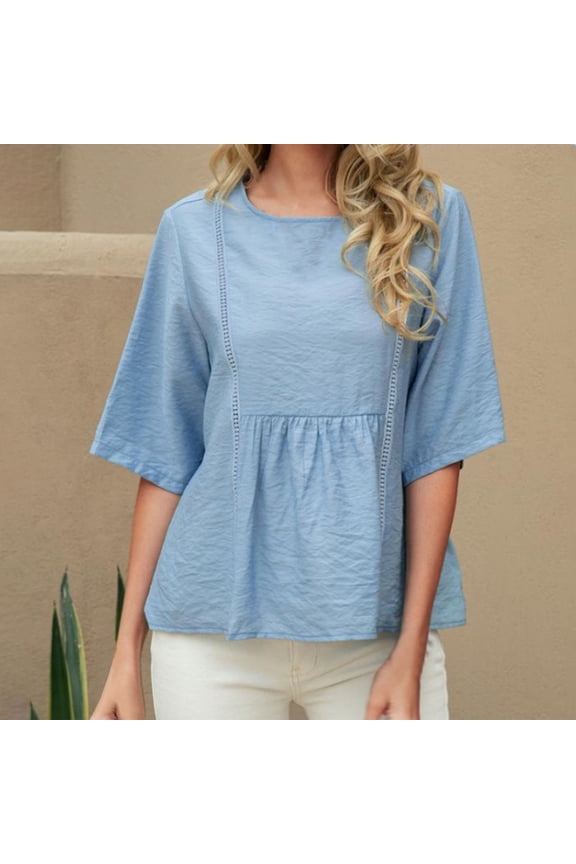 Women's Tops Under $10 New Arrive Fashion Solid Color Short-sleeved Loose Shirt