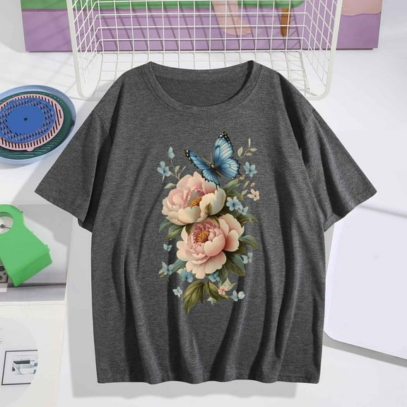 Women's Large Short Sleeve T-Shirt Printed Casual Top Under $5 Comfortable Cotton Tee for Everyday Wear