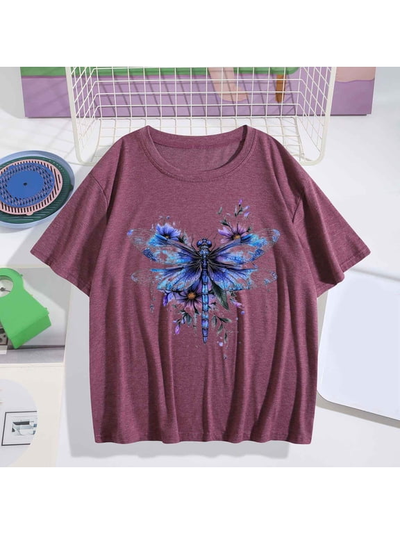 Women's Tops Under $5 XL Printed Short Sleeved T-shirt