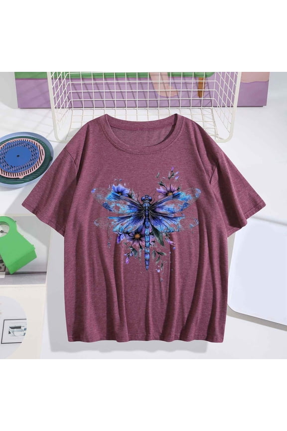Women's Tops Under $5 XL Printed Short Sleeved T-shirt