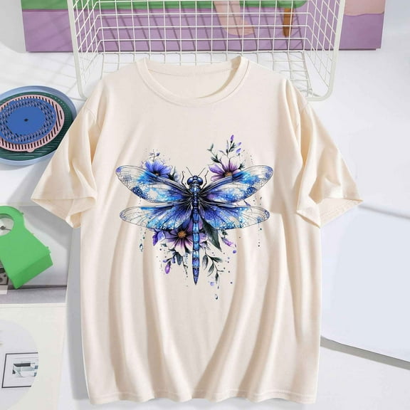 Women's Tops Under $5 XL Printed Short Sleeved T-shirt