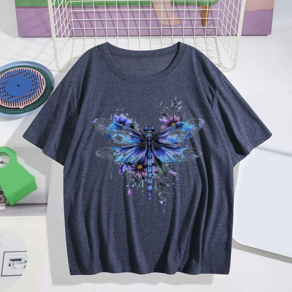 Women's Tops Under $5 XL Printed Short Sleeved T-shirt