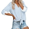 thumbnail image 1 of Women's Tops Clearance V Neck Tops for Women Fashion V Neck Striped Roll Up Sleeve Blouses Tops With Pocket Loose Shirt, 1 of 9