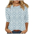 thumbnail image 1 of Women's Tops Clearance Women's 3/4 Length Sleeve Tops Women's Fashion Printed T-shirt 3/4 Sleeves Blouse Round Neck Casual Tops, 1 of 5