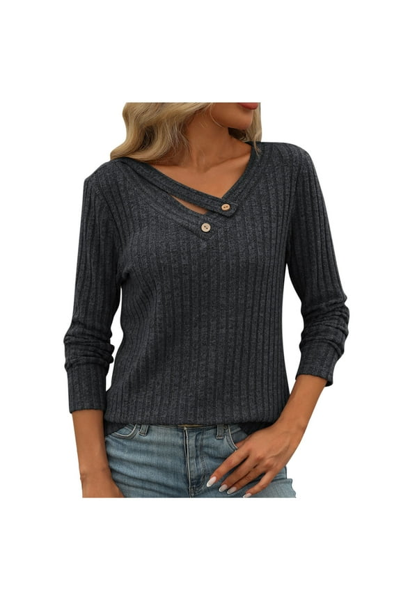 Women's Tops Womens Ribbed Knit Sweaters Loose Casual Fall Sweater Long Sleeve Pullover Tops Sweatshirts Basic Underwear