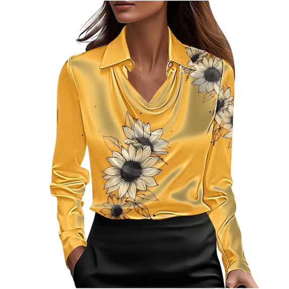 Women's Tops Dressy 2026 Cowl Neck Shirt Long Sleeve Blouse Business Work Tops Dressy Casual Floral Outfits