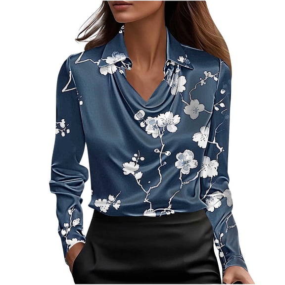Women's Tops Dressy 2026 Cowl Neck Shirt Long Sleeve Blouse Business Work Tops Dressy Casual Floral Outfits