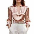 thumbnail image 1 of Women's Tops Dressy 2026 Deep V Neck Shirts Elegant Satin Blouse Business Work Tops Long Sleeve Formal Outfits, 1 of 5