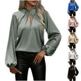 thumbnail image 1 of Women's Tops Dressy 2026 Long Sleeve Tie Mock Neck Summer Tops Loose Casual Side Bow Satin Halter Blouse, 1 of 9
