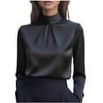 thumbnail image 1 of Women's Tops Dressy 2026 Solid Color Satin Blouse Business Work Tops V Neck Shirts Long Sleeve Summer Tops, 1 of 5