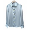 thumbnail image 1 of Women's Tops Dressy 2026 Solid Color Satin Tops Lapel Shirts Long Sleeve Teacher Office Business Outfits Blouse, 1 of 6
