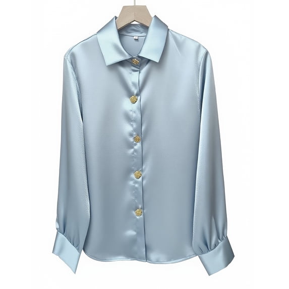 Women's Tops Dressy 2026 Solid Color Satin Tops Lapel Shirts Long Sleeve Teacher Office Business Outfits Blouse