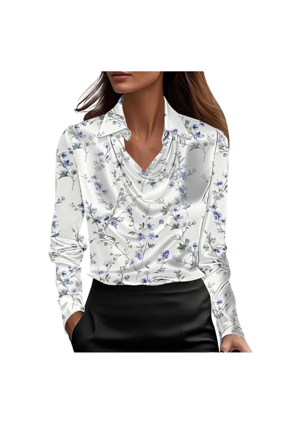 Women's Tops Dressy 2026 Trendy Satin Tops Cowl Neck Shirts Long Sleeve Teacher Clothes Office Business Outfits