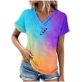 thumbnail image 1 of Women's Tops Dressy Casual 1/4 Button up Blouse Vintage Tie Dye Short Sleeve Tunic Tops Loose Fit Flowy Summer Clothes for Teen Girls Fashion 2024 Henley Neck Flowy Shirts Multicolor T Shirts L, 1 of 5