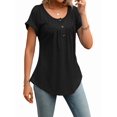 thumbnail image 1 of Women's Tops Dressy Casual Blouses Short Sleeve Shirts Clothing Summer Outfits Button Pleated Front Black S, 1 of 10