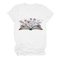 thumbnail image 1 of Women's Tops Dressy Casual Book Lover T shirts Vintage Short Sleeve Tunic Tops Loose Fit Flowy Flora Book Graphic Tees Summer Clothes for Teen Girls Fashion 2024 Round Neck Blouse White T Shirts L, 1 of 3
