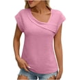 thumbnail image 1 of Women’s Tops Dressy Casual Cap Sleeve Asymmetrical Neck T-Shirt Summer Fashion Business Work Shirts ,Pink,L, 1 of 9