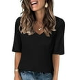 thumbnail image 1 of Women's Tops Dressy Casual Spring Elegant Shirts Vintage Fashion 2024 Long Sleeve Tunic Tops for Lady Loose Fit Flowy V Neck Blouse Summer Clothes for Teen Girls Solid Color Black T Shirts L, 1 of 6