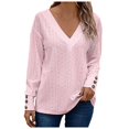 thumbnail image 1 of Women's Tops Dressy Casual V Neck Long Sleeve Buttons Hollow Out Lace Embroidered Blouses Shirts Shirt Juniors Women Plain Long Sleeve Shirts Apparel T Shirt Turtle Neck Tee Womens Work Out, 1 of 4